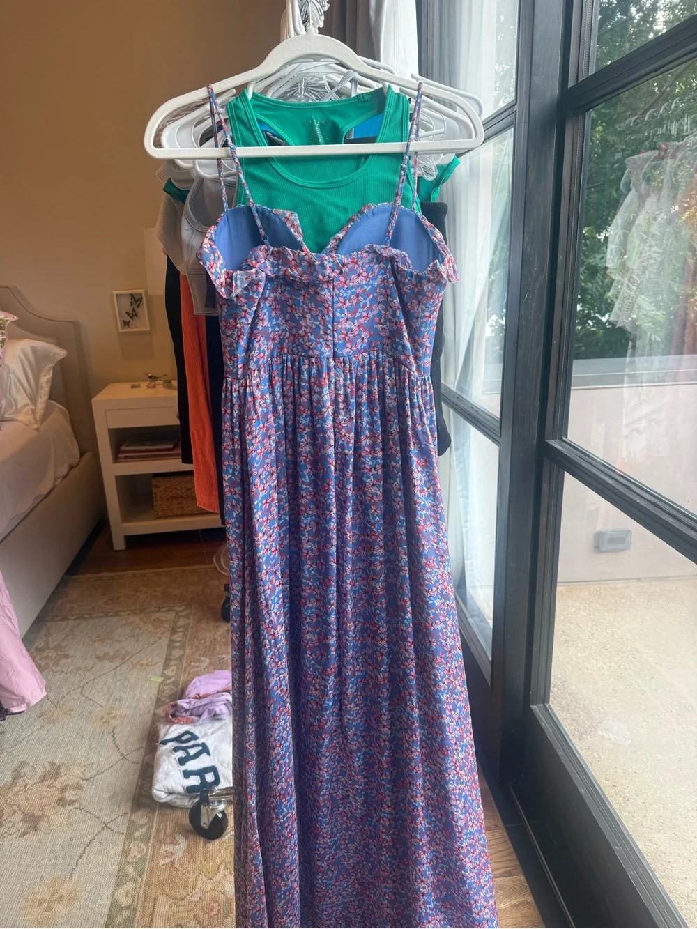 Purple Floral Maxi Dress with Sweetheart Neckline and High Side Slit - Picture 3 of 3